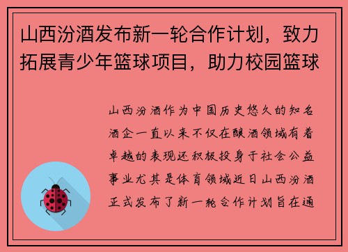 山西汾酒发布新一轮合作计划，致力拓展青少年篮球项目，助力校园篮球发展